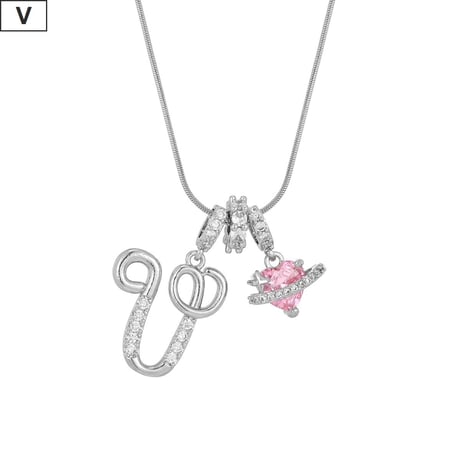 イニシャル Ａ-Ｚ ネックレス チェーン付き シルバー アルファベット ハートチャーム スネークボーンチェーン ペンダント アクセサリー 合金 ジュエリー DTCA-1026122476779