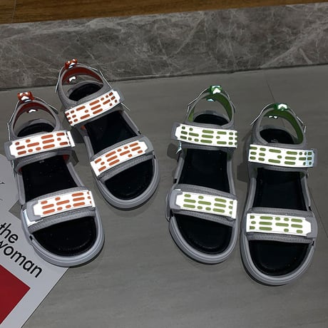 スポーツサンダル 反射板 スポサン 2cm ベルト マジックテープ 韓国ファッション レディース サンダル フラットサンダル かわいい 歩きやすい 616993672292