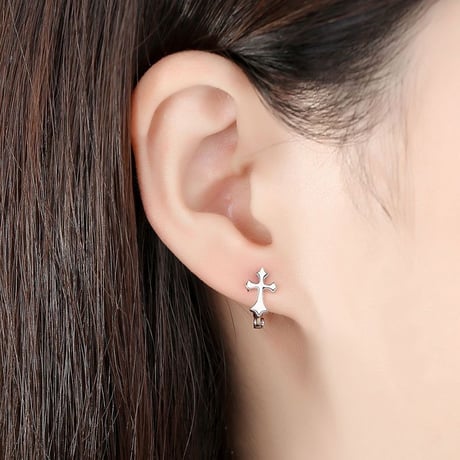 ピアス 片耳 クロス スターリングシルバー フープピアス シルバー925 アクセサリーDTC-624147972428)