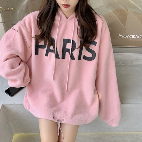 フリース パーカー プルオーバー ルーズ 韓国ファッション レディース フーディー ゆったり 大きめ カジュアル ストリート系 DTC-631590232469