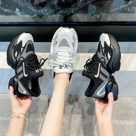 スニーカー レースアップ 5cm 韓国ファッション レディース ダットスニーカー ダッドシューズ ボリュームスニーカー フラットボトム スボーツ 歩きやすい カジュアル 622876187900