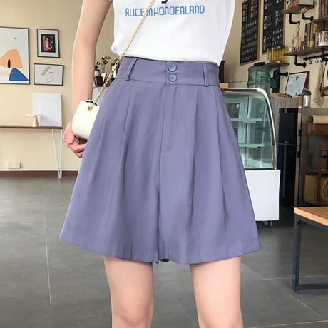ワイドパンツ ショートパンツ 薄手 韓国ファッション レディース ショート丈 ハイウエスト ガーリー DTC-618569677358