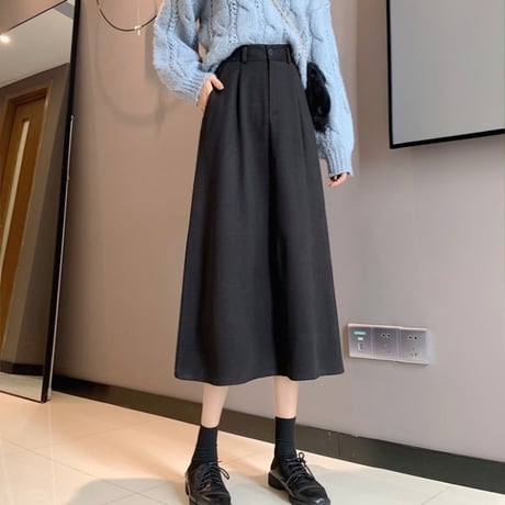 スカート ハイウエスト Aライン 秋冬 ミドル丈 韓国ファッション レディース ミモレ丈 カジュアル 大人可愛い ガーリー DTC-631987163027