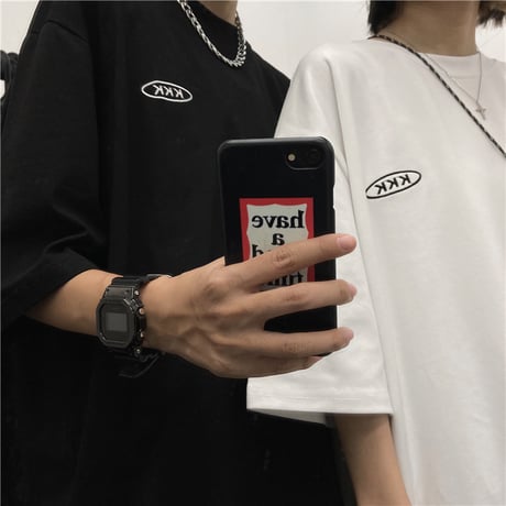 【2カラー】 ユニセックス Tシャツ 半袖 刺繍 クルーネック オーバーサイズ ゆったり シンプル 韓国ファッション メンズ レディース カジュアル ストリート系 DTC-640277176937