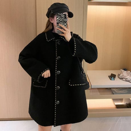 ステンカラーコート ウールコート シングルブレスト アウター ミディアム丈 コート 長袖 ルーズ 韓国ファッション レディース レトロ 大人可愛い ガーリー DTC-657876975566