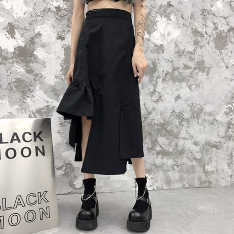 不規則デザイン スカート アシンメトリー ハイウエスト 韓国ファッション レディース アシメ ブラック 変形 レトロ 大人可愛い ガーリー 暗黒系 DTC-622729931082