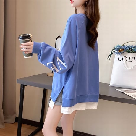 フェイクレイヤード スウェット トレーナー 重ね着風 韓国ファッション レディース ドッキングトップス プルオーバー カジュアル ストリート系 大人可愛い ガーリー DTC-623891194564