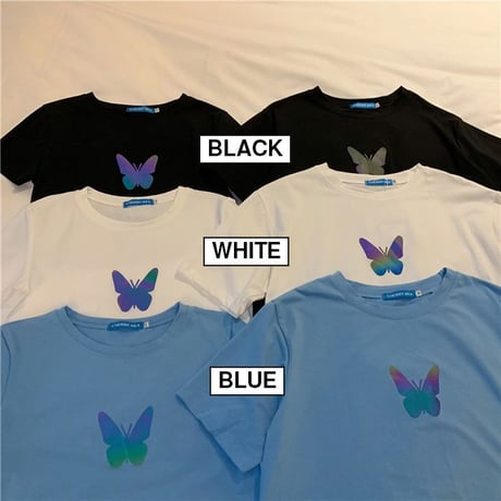 ユニセックス Tシャツ 反射光 バタフライ 半袖 ルーズ 韓国ファッション メンズ レディース トップス 大きめ カジュアル ストリートファッション DTC-617478923344