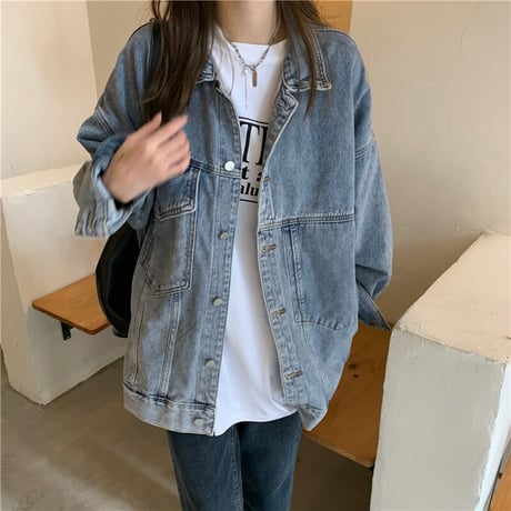デニムジャケット Gジャン オーバーサイズ ビッグシルエット アウター ドロップショルダー レトロ 韓国ファッション レディース ガーリー カジュアル ストリート系 DTC-654875187625