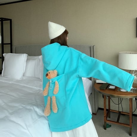 パーカー スウェット クマのぬいぐるみ 韓国ファッション レディース ベアー プルオーバー オーバーサイズ ゆったり ルーズ カジュアル ストリート ガーリー DTC-627155947380