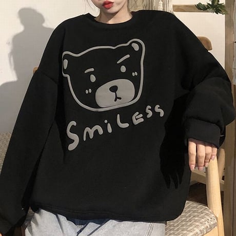 トレーナー プラスベルベット クマちゃん ベアー シンプル ルーズ オーバーサイズ ゆったり 大きめ 韓国ファッション レディース ガーリー カジュアル DTC-658810069735