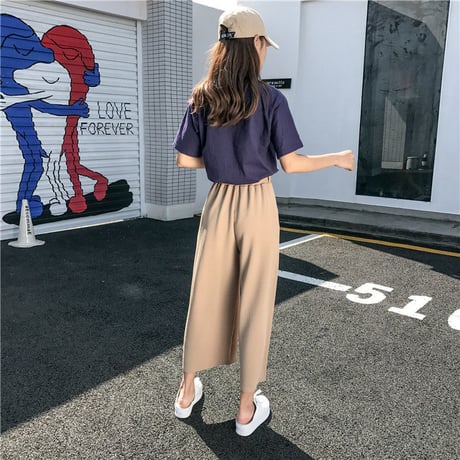 レディース ワイドパンツ ガウチョパンツ ハイウエスト ウエストリボン パンツ ボトムス 韓国ファッション オルチャン (DCT-576943177093)