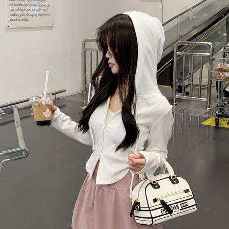 ダブルジップ パーカー ショート丈 トップス スリムフィット 長袖 レトロ 韓国ファッション レディース 大人可愛い ガーリー カジュアル DTC-763175238530