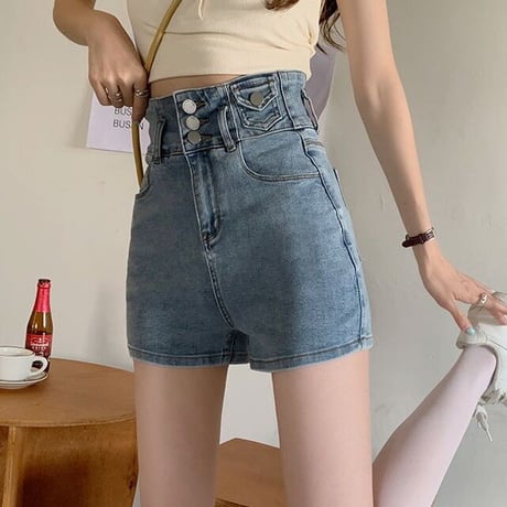 ハイウエスト デニムショートパンツ タイト デニム デニム短パン ショーパン ショートパンツ レトロ 韓国ファッション レディース 大人可愛い ガーリー カジュアル DTC-646974335441