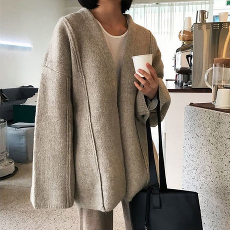 ショートコート 暖かい 厚手 ニット ウール調 ワイドスリーブ 長袖 ニットコート カーディガン 韓国 ファッション レディース (DCT-625945668283)