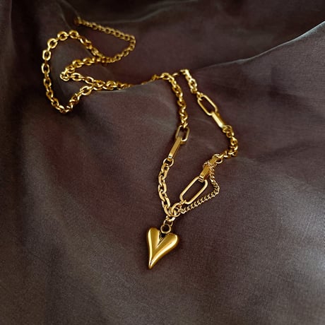 ピーチハート ネックレス チェーン付き 金属アレルギー対応 ペンダント アクセサリー チタンスチール K14メッキ シンプル DTC-629174305990