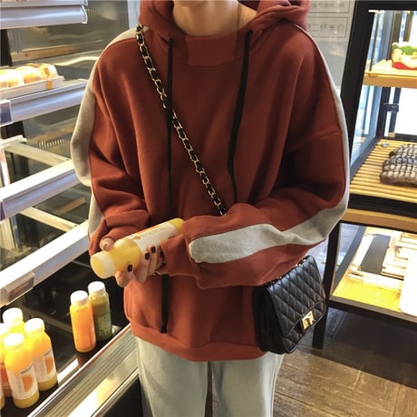 袖ライン パーカー 韓国ファッション レディース ドロップショルダー アウター ゆったり 長袖 春 秋 冬 大人カジュアル 韓国 オルチャンファッション (DTC-605612506136)