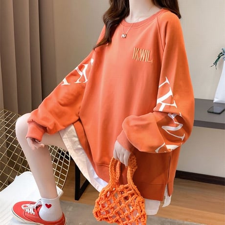フェイクレイヤード スウェット トレーナー 重ね着風 韓国ファッション レディース ドッキングトップス プルオーバー カジュアル ストリート系 大人可愛い ガーリー DTC-623891194564