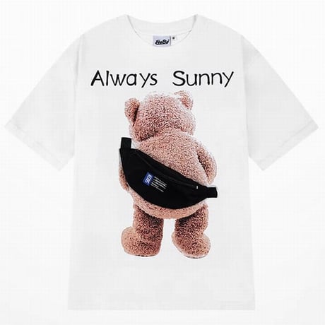 ユニセックス ポシェット付き Tシャツ 半袖 クマちゃん ベアー オーバーサイズ カジュアル ストリート系ファッション 韓国ファッション メンズ レディース DTC-671745607543