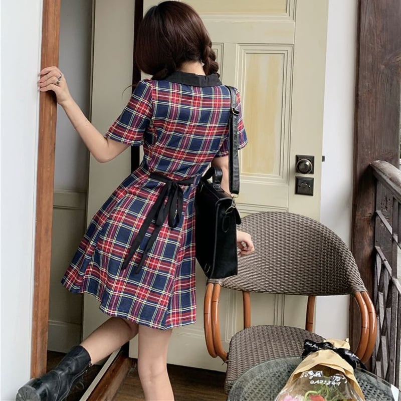DANTON | コットン 半袖シャツワンピース PLAID WOMEN
