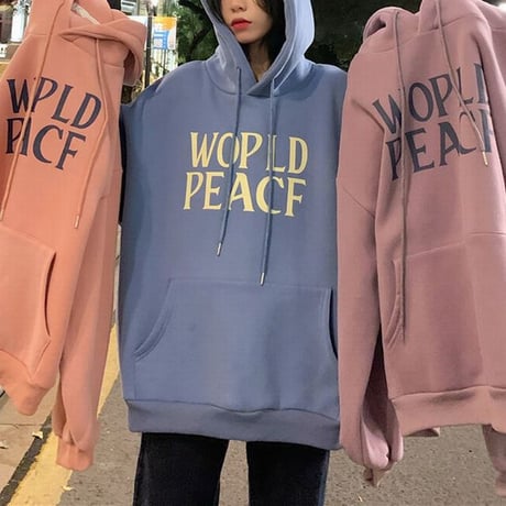 パーカー プラスベルベット WORLDPEACE プルオーバー オーバーサイズ 韓国ファッション レディース トップス 裏起毛 ガーリー カジュアル ストリート系 DTC-654398609236