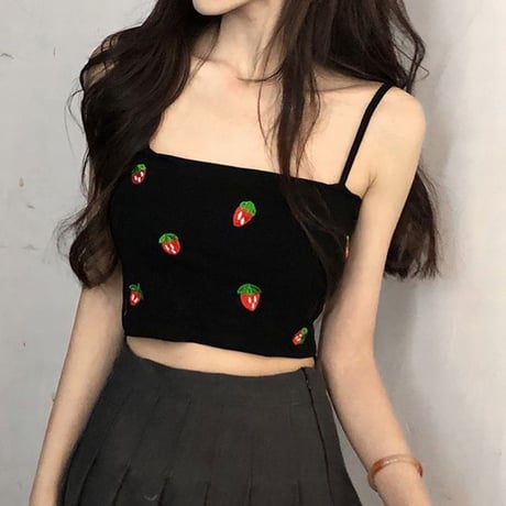 セット商品 ハートカット Tシャツ 半袖 キャミソール いちご柄 ゆったり ルーズ 韓国ファッション レディース 大人可愛い ガーリー カジュアル DTC-678925875076