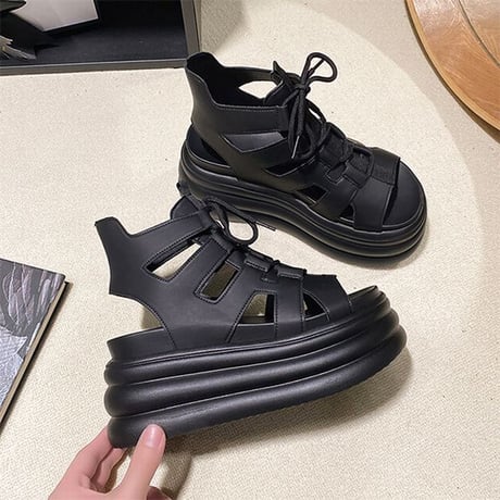 厚底サンダル グラディエーター 22.0～24.5cm サンダル レースアップ 厚底 スタイルアップ トレンド 韓国ファッション レディース DTC-795162835530