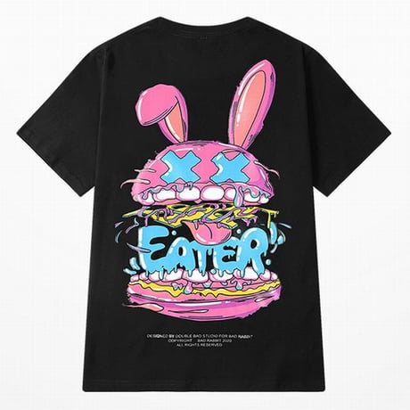 ユニセックス Tシャツ 半袖 メンズ レディース ラウンドネック EATER ラビット うさぎ バックプリント オーバーサイズ 大きいサイズ ルーズ ストリート TBN-622752800808
