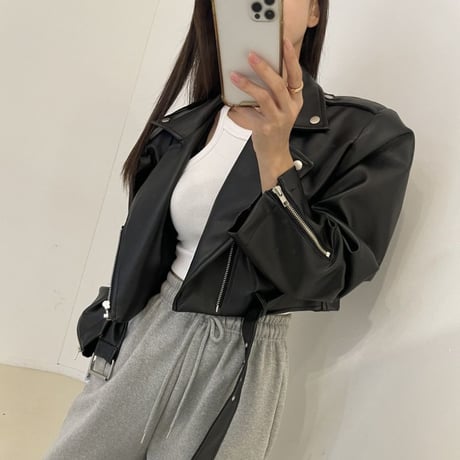 ライダースジャケット フェイクレザー ショート丈 PU ライトアウター レザージャケット ファスナー 長袖 レトロ 大人可愛い ガーリー DTCA-878196317551