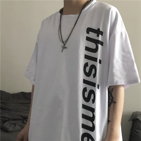 ユニセックス Tシャツ 半袖 メンズ レディース ラウンドネック シンプル 縦英字プリント オーバーサイズ 大きいサイズ ルーズ ストリート TBN-595489122767