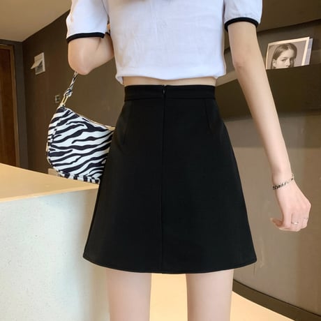 ボタン付き プリーツスカート ハイウエスト Aライン 韓国ファッション レディース スカート Aラインスカート ショートスカート 大人可愛い ガーリー DTC-639718565288