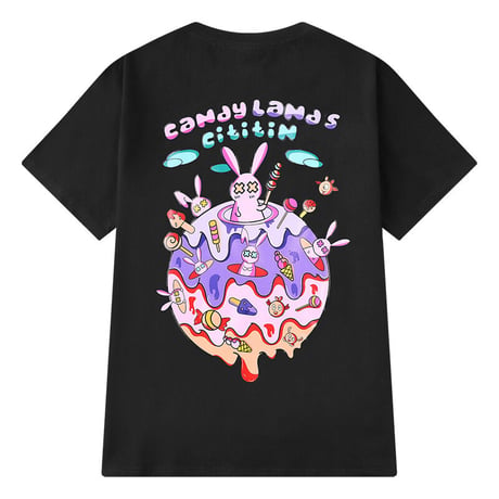 ユニセックス Tシャツ CandyLand ウサギ ラビット 半袖 オーバーサイズ カジュアル 韓国ファッション メンズ レディース 韓国ストリートファッション DTC-621904503716