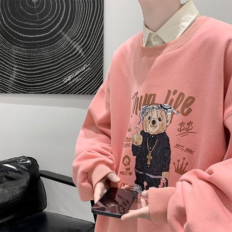 ユニセックス トレーナー クマちゃん ベアー プリント 長袖 スウェット オーバーサイズ ゆったり 韓国ファッション メンズ レディース カジュアル ストリート DTC-656851641972