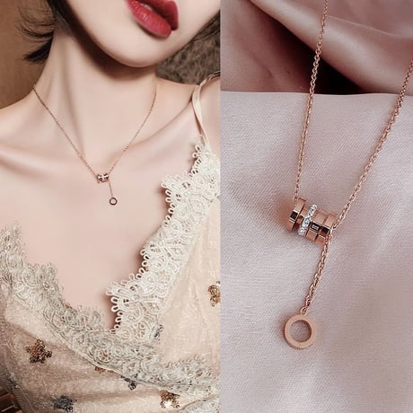 ネックレス レディース ローマ数字 ゴールド 金属アレルギー対応 チタン ステンレス シンプル ペンダント 人気 ジュエリー (DTC-594249607650)