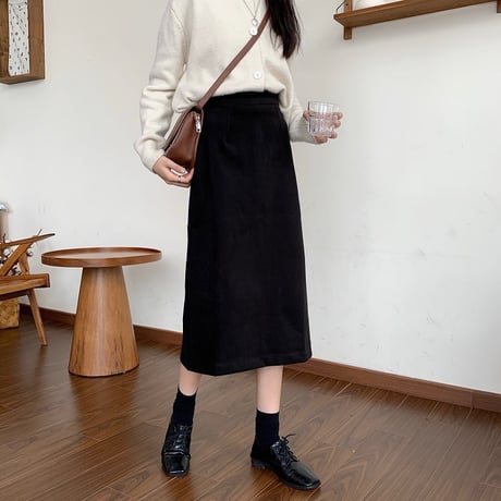 スカート バックスリット ハイウエスト ロング丈 Aラインスカート ストレート レトロ 韓国ファッション レディース 大人可愛い ガーリー DTC-627856239032