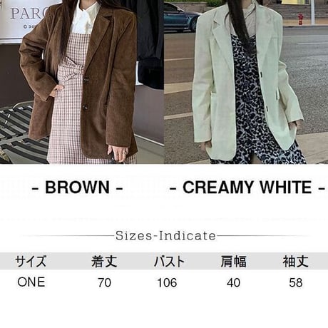 コーデュロイ テーラードジャケット ルーズ シングルブレスト 韓国ファッション レディース 長袖 大人可愛い ガーリー DTC-632327247917