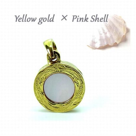 【ハワイアンジュエリー / HawaiianJewelry】 ネックレス シェルメダル  金属アレルギー対応 スクロール 波 イエローゴールド ステンレススチール 刻印可能商品 gps81033