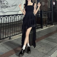 水玉 ノースリーブ ワンピース 不規則 フリル キャミワンピース ハイウエスト レトロ 韓国ファッション レディース 大人可愛い ガーリー DTC-799061208268