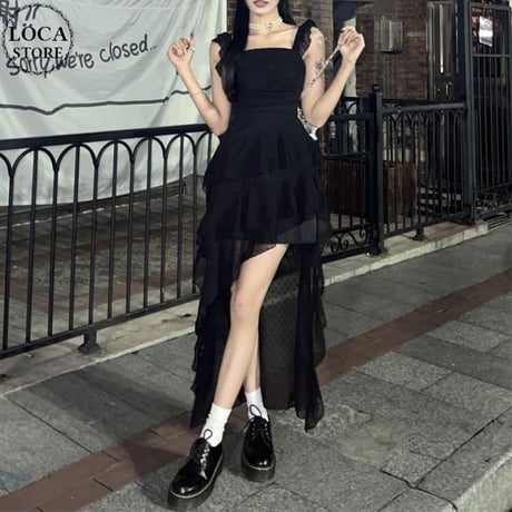 水玉 ノースリーブ ワンピース 不規則 フリル キャミワンピース ハイウエスト レトロ 韓国ファッション レディース 大人可愛い ガーリー DTC-799061208268