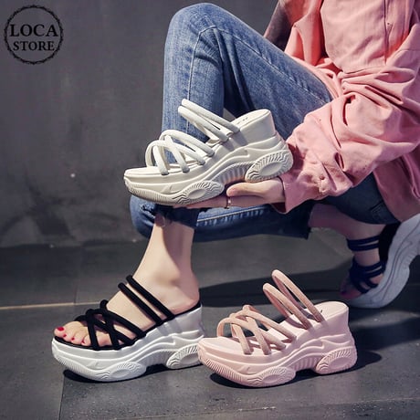 プラットフォーム 厚底サンダル クロスストラップ 22.5～24.5cm 9cmヒール オープントゥ 韓国ファッション レディース サンダル 厚底 トレンドDTC-636833029178)
