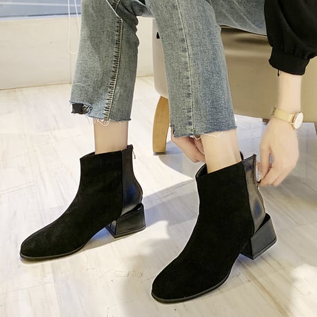 ショートブーツ チャンキーヒール 22.5～25.0cm バックジップ 歩きやすい 履きやすい レディース ブーツ おしゃれ 大人可愛い ガーリー DTC-628435471834
