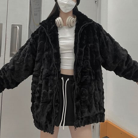 ファージャケット ボアジャケット ラムウール フェイクファー スタンドネック 厚め ジップアップ ルーズ レトロ 韓国ファッション レディース 大人可愛い ガーリー DTC-691162652827