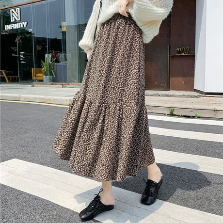 花柄 スカート 裏起毛 裏地あり フレア 韓国ファッション レディース フローラル Aラインスカート ロング丈 シフォン ハイウエスト 大人可愛い ガーリー DTC-628495280732