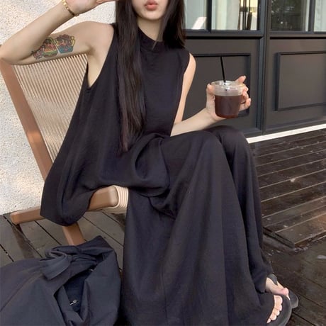 セットアップ 2点セット ノースリーブ トップス ワイドパンツ ルーズ カットソー モップパンツ レトロ 韓国ファッション レディース 大人可愛い ガーリー DTC-806843446722