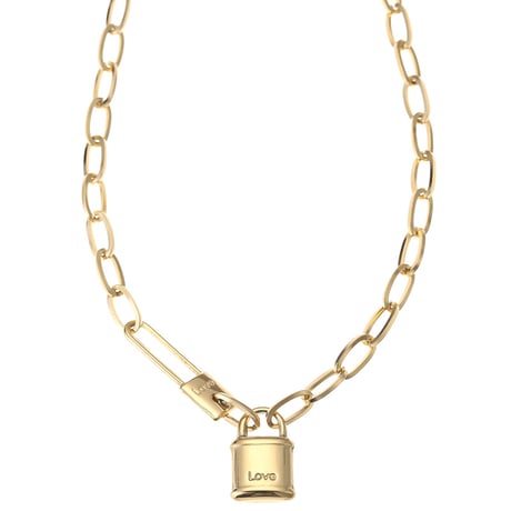 ネックレス 南京錠 安全ピン Love チョーカー 金属アレルギー対応 ペンダント アクセサリー チタンスチール316L K14メッキ シンプル ジュエリー DTC-645262984111
