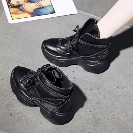 厚底 ハイカット スニーカー ショートブーツ 22.5～24.5cm インヒール シューレース 歩きやすい 疲れない カジュアル ガーリー DTC-627530386558