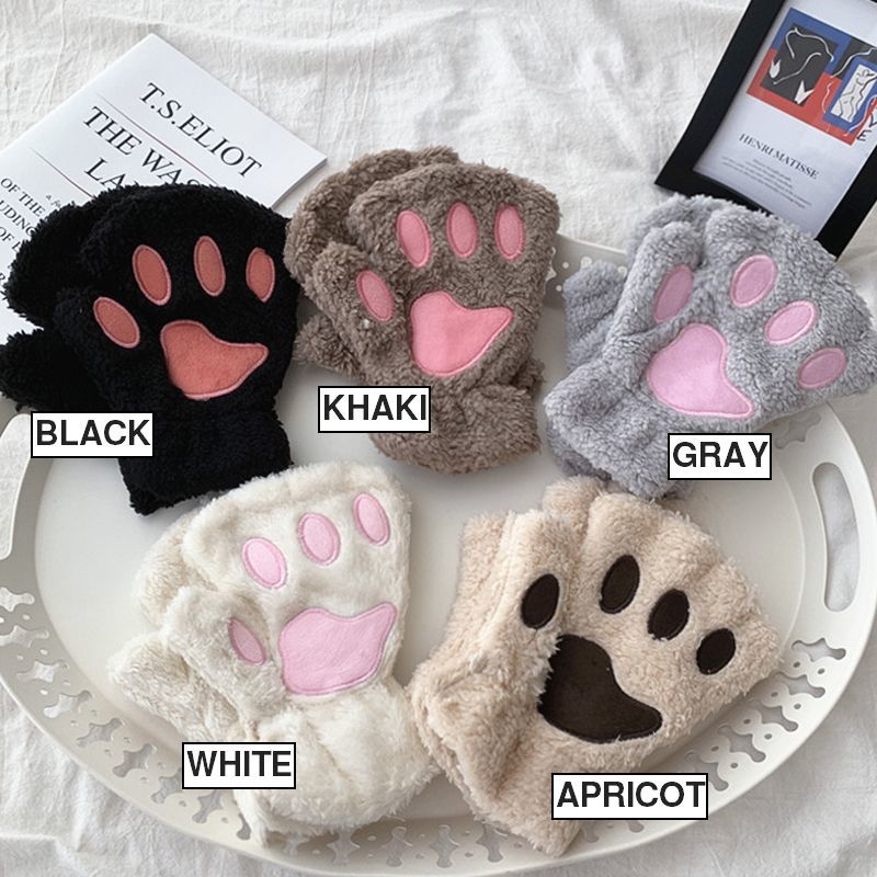 5カラー】 猫の手 肉球 手袋 韓国ファッション レディース ハーフ