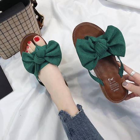 リボン サンダル フラットサンダル 韓国ファッション レディース ビーチサンダル キュート 痛くない かわいい 歩きやすい 疲れない プール 海 ガーリー