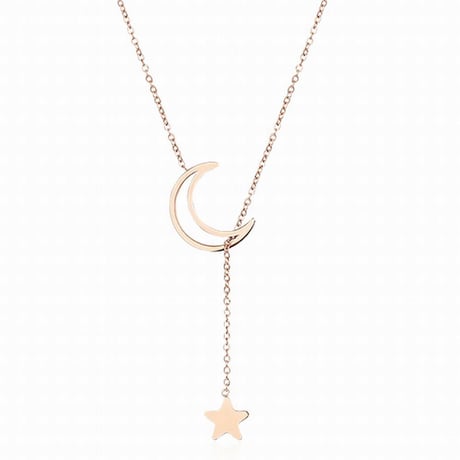 ネックレス レディース スタームーン 金属アレルギー対応 ピンクゴールド チタン316L 月 星 キラキラ ペンダント チェーン付 ジュエリー パーティー (DCT-570250705494)