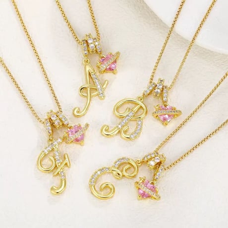 イニシャル Ａ-Ｚ ネックレス チェーン付き ゴールド アルファベット ハートチャーム スネークボーンチェーン ペンダント アクセサリー 合金 ジュエリー DTCA-1026122476779